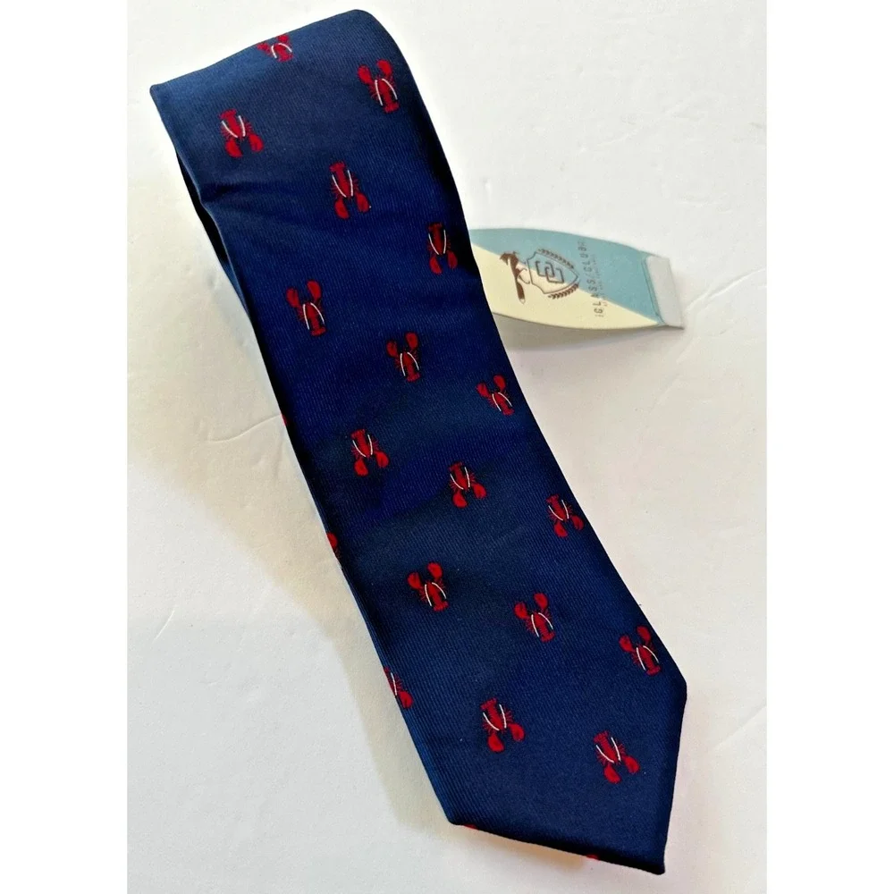 Class Club Neck Tie Skinny Lobster 100% Silk Blue Red Preppy Boys 3x50 NEW